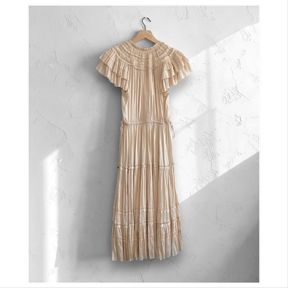 Ulla Johnson Isadora Plisse Midi Dress Dawn Cream Size 2 NWT Flutter Sleeve - Picture 4 of 16